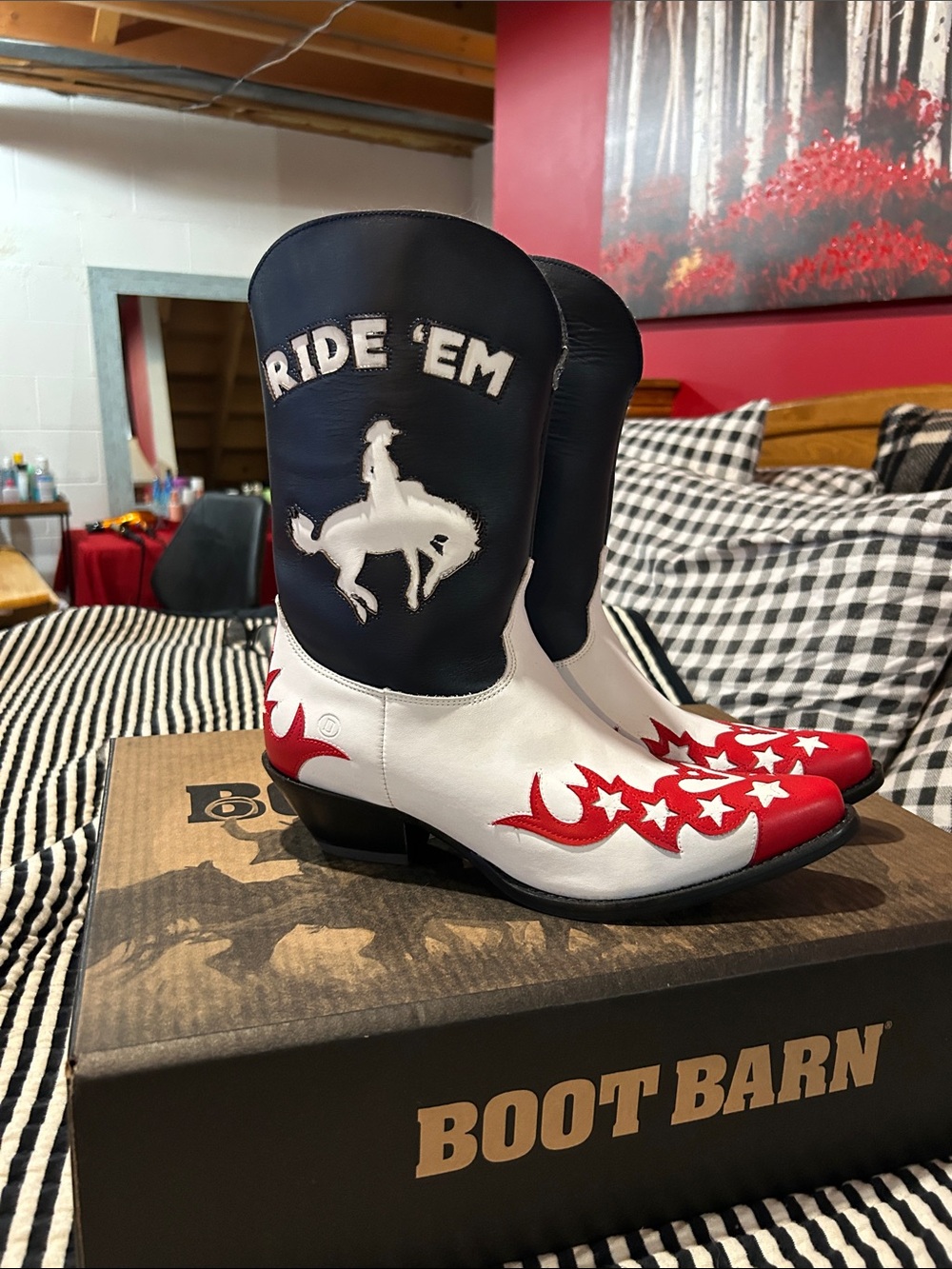 dingo White, Red & Navy 'Ride 'Em' Women's Heeled Cowboy Boots